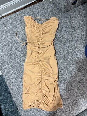 Windsor Tan Ruched Midi Dress